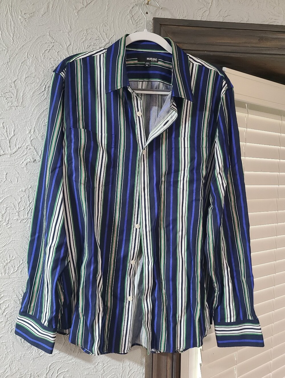 Murano Blue, Green & White Striped Men's Button-Down Shirt